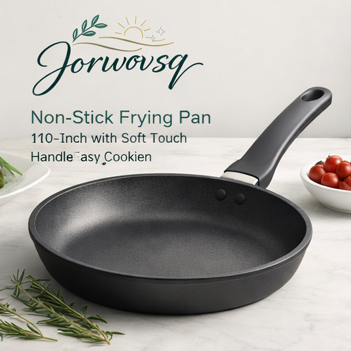 Jorwovsq™ Non-Stick Frying Pan – 10-Inch with Soft Touch Handle for Easy Cooking, Non-stick frying pan, kitchenware, durable, heat-resistant handle, 10-inch frying pan, easy clean