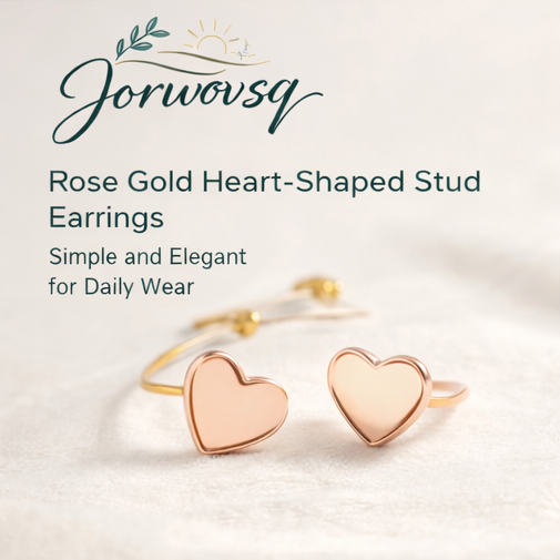 Jorwovsq™ Rose Gold Heart-Shaped Stud Earrings – Simple and Elegant for Daily Wear, Rose gold earrings, heart-shaped studs, elegant studs, daily wear earrings, hypoallergenic earrings, giftable jewelry