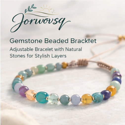 Jorwovsq™ Gemstone Beaded Bracelet – Adjustable Bracelet with Natural Stones for Stylish Layers, Gemstone bracelet, beaded bracelet, adjustable bracelet, natural stones, boho jewelry, layering bracelet, stylish bracelet