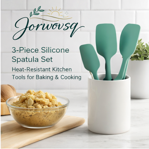 Jorwovsq™ 3-Piece Silicone Spatula Set – Heat-Resistant Kitchen Tools for Baking & Cooking, Silicone spatula, kitchen tools, heat-resistant, non-stick spatula, baking tools, cooking utensils