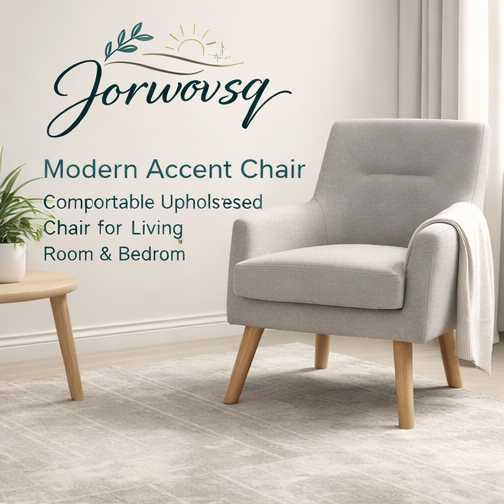 Jorwovsq™ Modern Accent Chair – Comfortable Upholstered Chair for Living Room & Bedroom, Modern accent chair, upholstered chair, living room furniture, bedroom chair, ergonomic accent chair, mid-century design, stylish chair
